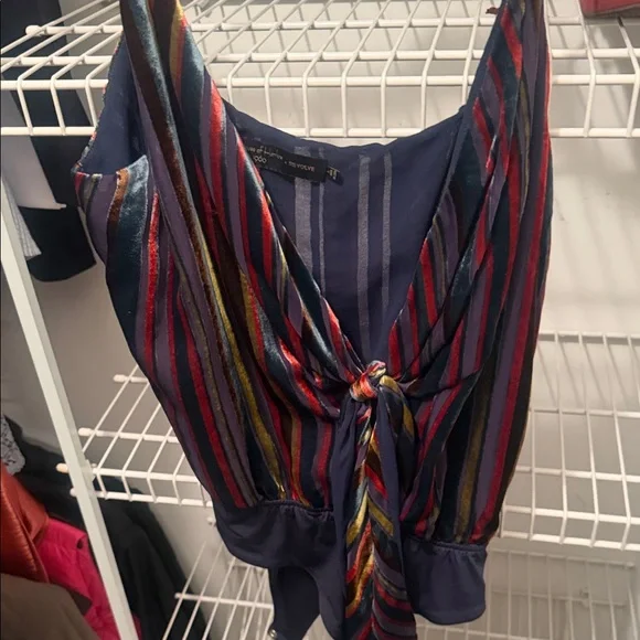 House of Harlow 1960 Striped Tie-Front Bodysuit - Picture 2 of 4